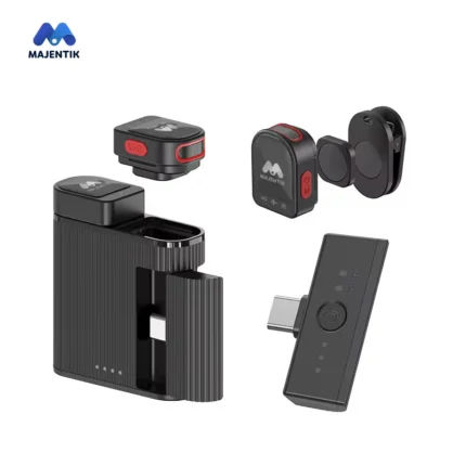 ميكروفون من ماجينتيك باللون الأسود، يتميز بتقنية الاتصال اللاسلكي مع خاصية تقليل الضوضاء وتصميم مغناطيسي 2 في 1